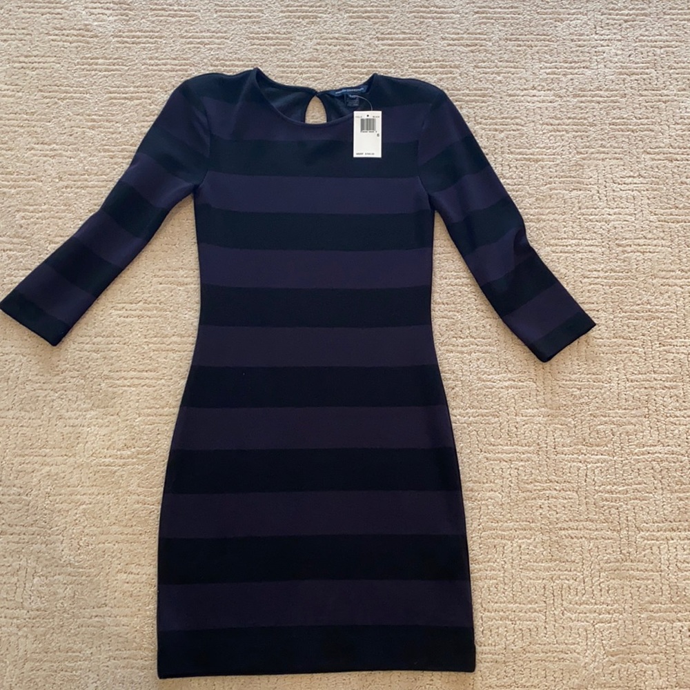 French Connection Black and Navy striped Dress in Size 6